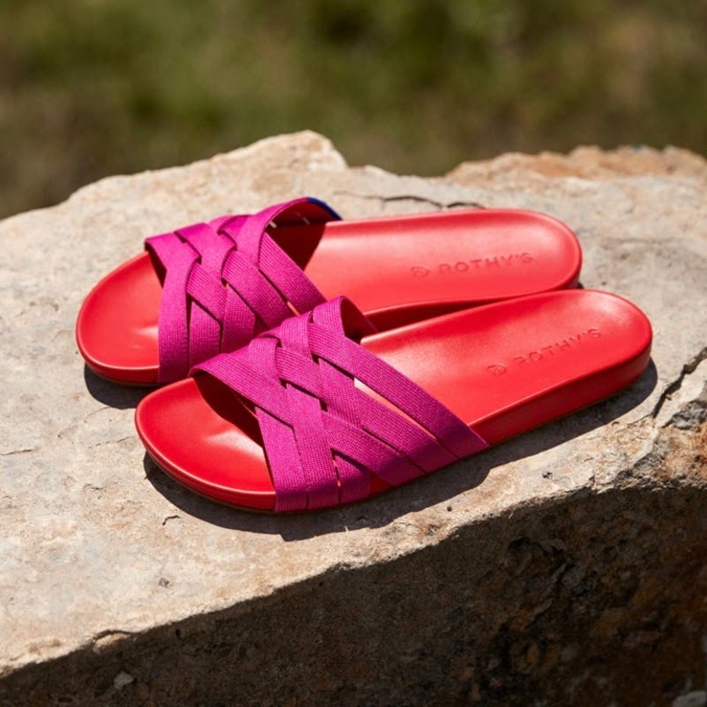 Rothy's Red and Fuchsia Crisscross Slide Sandals